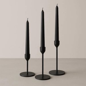 Minimalist Matte Black Metal Taper Candle Holder Set for Modern Dining Table Centerpiece Decoration