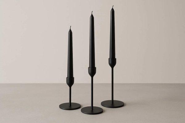 Minimalist Matte Black Metal Taper Candle Holder Set for Modern Dining Table Centerpiece Decoration