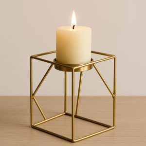 Elegant Brass Gold Pillar Candle Stand Geometric Metal Candlestick for Nordic Style Home Decor