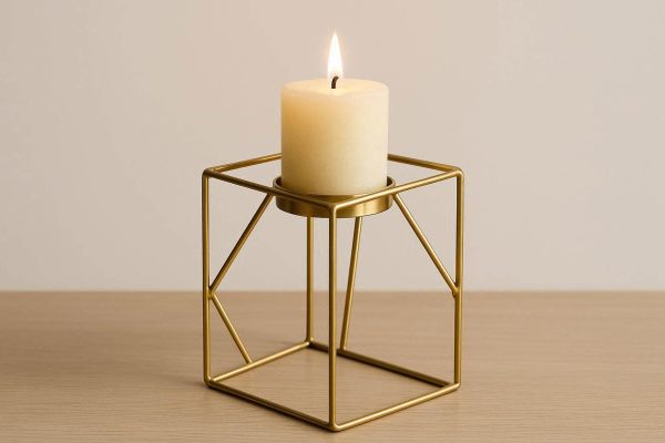 Elegant Brass Gold Pillar Candle Stand Geometric Metal Candlestick for Nordic Style Home Decor