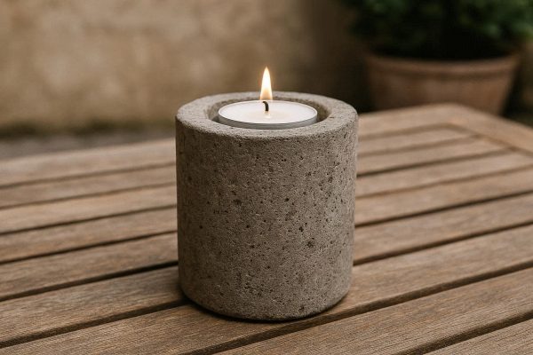 Rustic Concrete Pillar Candle Base Industrial Minimalist Cement Tealight Holder for Outdoor Patio Table
