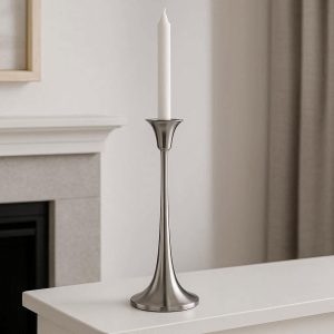 Sleek Silver Stainless Steel Candle Holder Taper Stand for Contemporary Living Room Fireplace Mantle