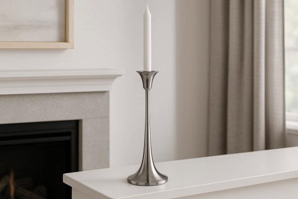 Sleek Silver Stainless Steel Candle Holder Taper Stand for Contemporary Living Room Fireplace Mantle