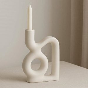 Chic Ceramic White Abstract Shape Candlestick Holder Nordic Minimalist Art Vase for Dining Room