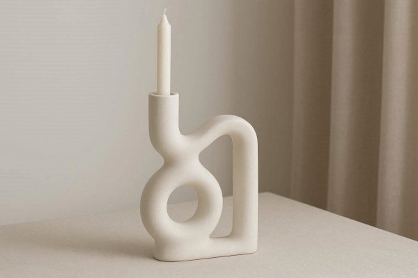 Chic Ceramic White Abstract Shape Candlestick Holder Nordic Minimalist Art Vase for Dining Room