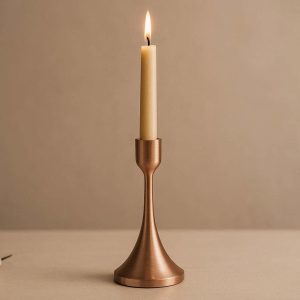 Luxury Brushed Rose Gold Metal Candle Holder Minimalist Taper Candlestick for Romantic Anniversary Dinner