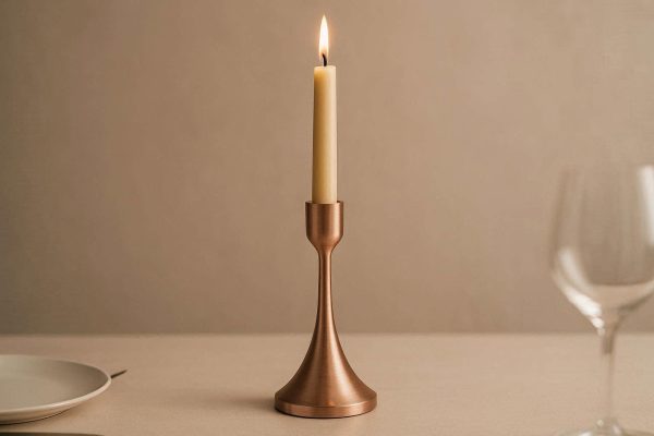 Luxury Brushed Rose Gold Metal Candle Holder Minimalist Taper Candlestick for Romantic Anniversary Dinner
