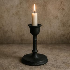 Vintage Black Cast Iron Candle Stand Heavy Duty Minimalist Candlestick Holder for Halloween Tabletop
