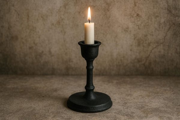 Vintage Black Cast Iron Candle Stand Heavy Duty Minimalist Candlestick Holder for Halloween Tabletop