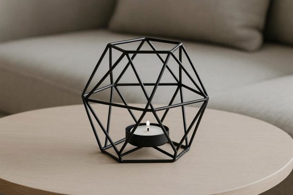 Nordic Matte Black Geometric Wire Candle Holder Minimalist Metal Tealight Stand for Coffee Table