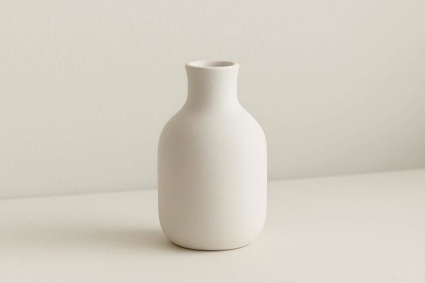 Minimalist White Ceramic Flower Vase Modern Matte Finish Decorative Bud Vase for Living Room Shelf and Office Table