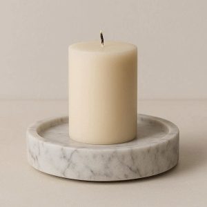 Minimalist Natural Marble Stone Pillar Candle Plate Round Heavy Base Luxury Tray for Bathroom Spa