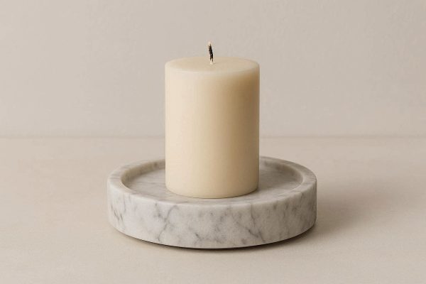Minimalist Natural Marble Stone Pillar Candle Plate Round Heavy Base Luxury Tray for Bathroom Spa