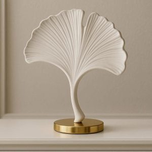 Chic Ceramic Ginkgo Leaf Sculpture Gold Metal Base Modern Leaf Figurine Luxury Ornament For Console Table