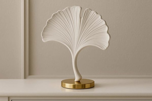Chic Ceramic Ginkgo Leaf Sculpture Gold Metal Base Modern Leaf Figurine Luxury Ornament For Console Table