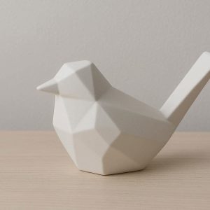 Minimalist Geometric Ceramic Bird Figurine Matte White Animal Statue Modern Creative Desktop Ornament For Office