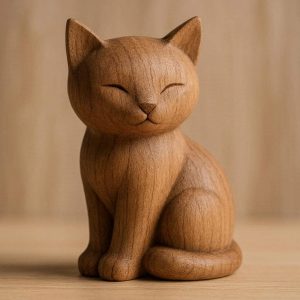 Elegant Natural Wooden Cat Figurine Hand Carved Minimalist Kitten Statue Creative Wooden Ornament For Animal Lovers