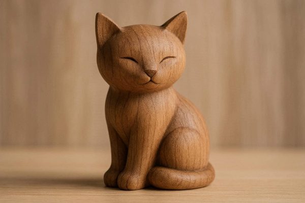 Elegant Natural Wooden Cat Figurine Hand Carved Minimalist Kitten Statue Creative Wooden Ornament For Animal Lovers