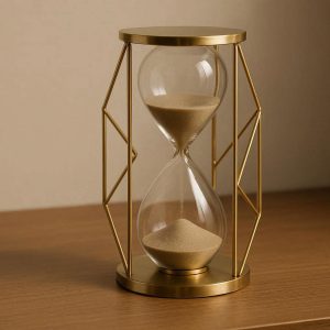 Luxury Brass Geometric Hourglass Timer Minimalist Metal Sand Glass Ornament Elegant Desktop Decor For Study Room