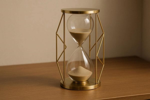 Luxury Brass Geometric Hourglass Timer Minimalist Metal Sand Glass Ornament Elegant Desktop Decor For Study Room