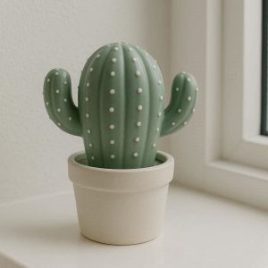Nordic Cute Ceramic Cactus Figurine Faux Succulent Statue Minimalist Green Plant Sculpture For Bathroom Window Sill