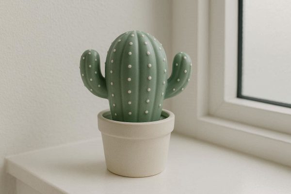 Nordic Cute Ceramic Cactus Figurine Faux Succulent Statue Minimalist Green Plant Sculpture For Bathroom Window Sill