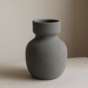 Modern Handcrafted Grey Ceramic Vase with Textured Surface Creative Tabletop Flower Pot for Minimalist Home Decor Art Accent