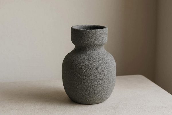 Modern Handcrafted Grey Ceramic Vase with Textured Surface Creative Tabletop Flower Pot for Minimalist Home Decor Art Accent