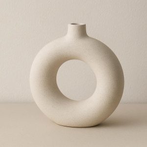 Abstract Donut Shaped Ceramic Vase Creative Minimalist Hollow Circle Flower Pot for Modern Art Shelf and Desktop Decoration