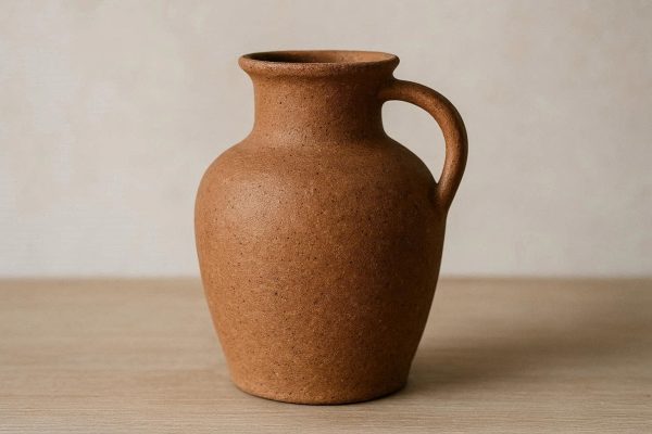 Rustic Terracotta Style Ceramic Vase Minimalist Earthy Tone Decorative Jug for Farmhouse Kitchen and Living Room Table Ornament